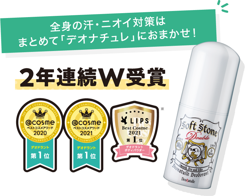 全身の汗・ニオイ対策はまとめて「デオナチュレ」におまかせ!2年連続W受賞